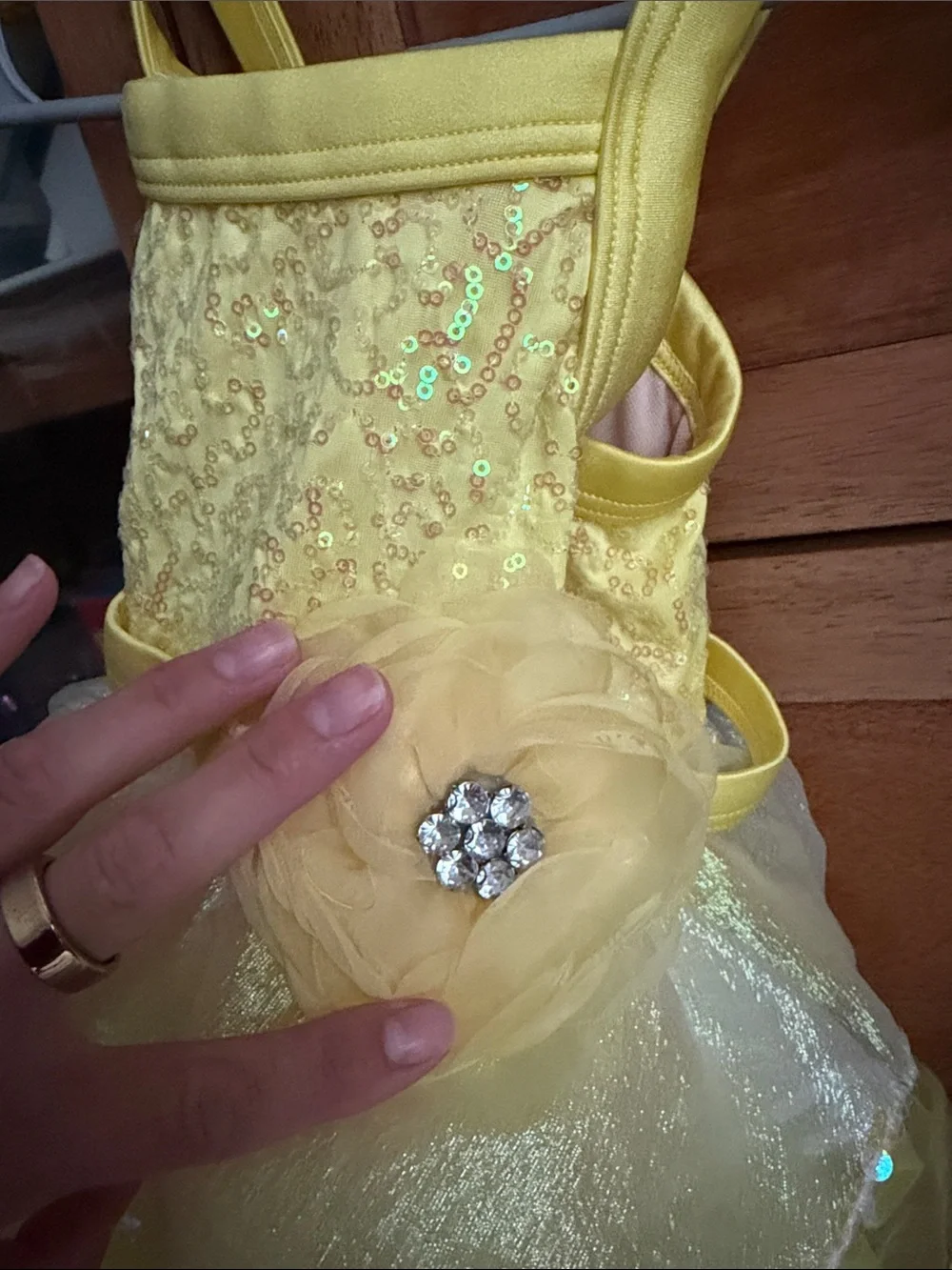 WEISSMAN Yellow Sequin Cross Back Tutu Costume With Flower Accent- Toddler Girl